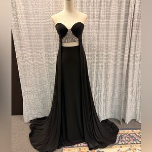 Rachel Allan Primadonna Black Strapless Sweatheart Gown with Silver Accents